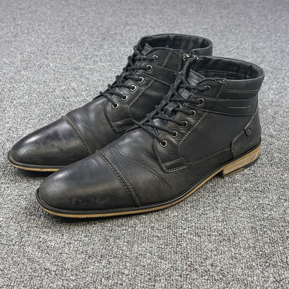 Steve Madden Jotter Black Leather Lace-Up Combat Business Cap Dress Boot Sz 11.5